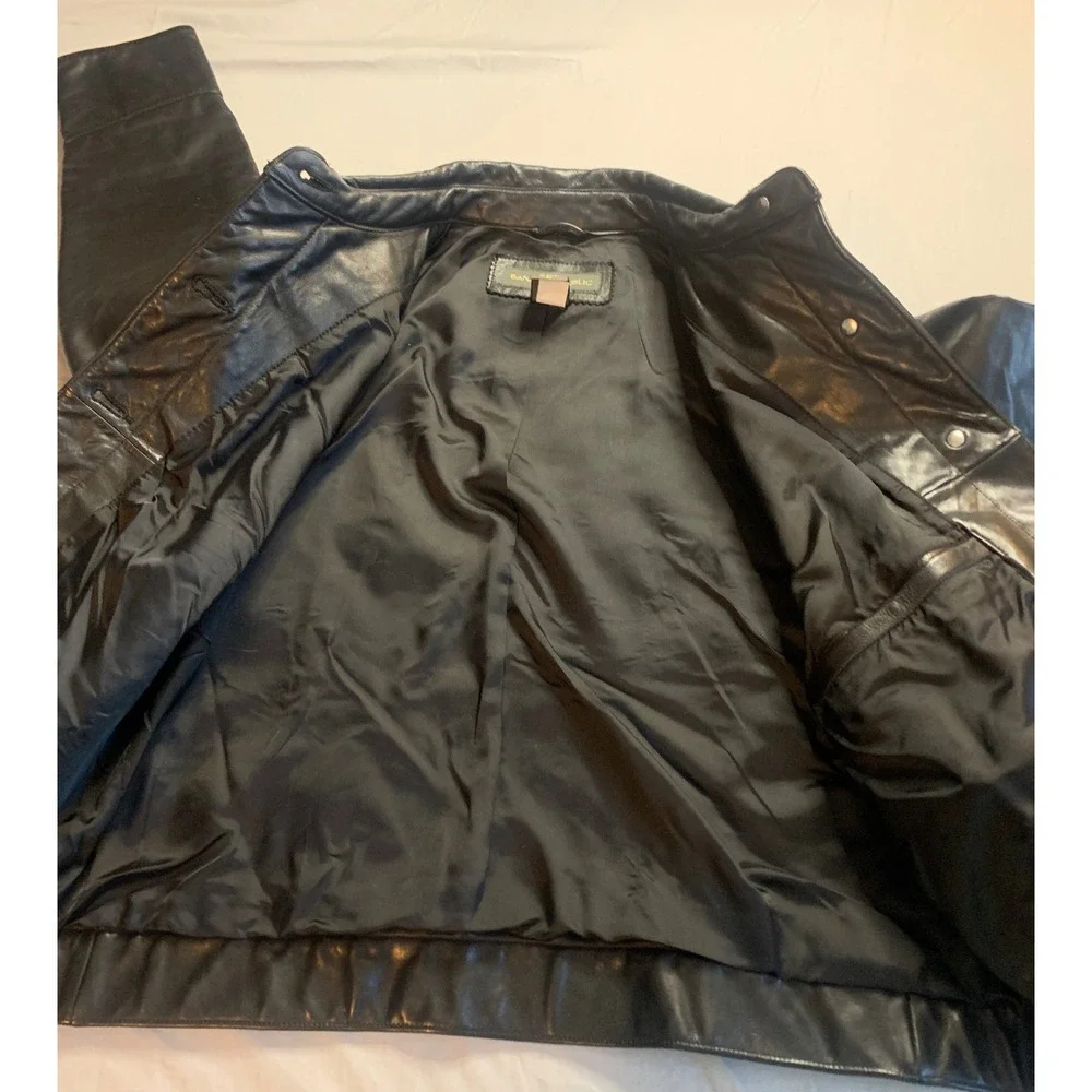 Y2K Banana Republic Black Leather Jacket Women's Size M Button Front Collar - Picture 6 of 8